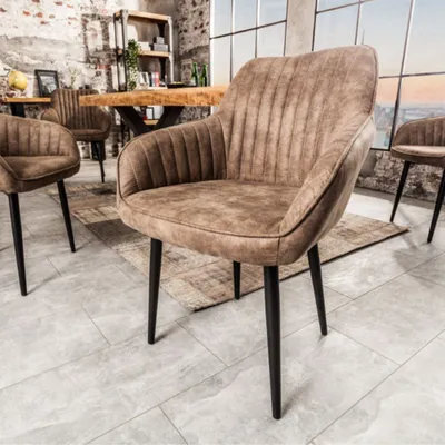 Produktbild von Eleganter Stuhl MILAN Mikrofaser Taupe Armlehnen Ziersteppung