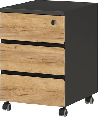 Produktbild von Büro Rollcontainer abschließbar LUGANO-01 in Graphit mit Navarra Eiche Nb., B/H/T: ca. 41/60/50 cm