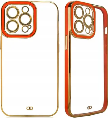 Image de Fashion Case pour Iphone 13 Pro Max Gel Case with Gold Frame Red