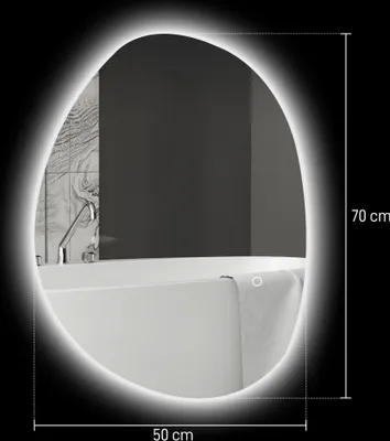 Productafbeelding van HOMCOM asymmetrische badspiegel met LED-verlichting, 70 x 50 cm, met anti-condensfunctie
