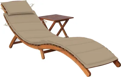 Image de Chaise longue de jardin avec table et coussin Bois d'acacia