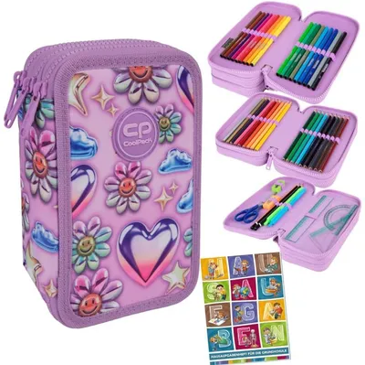 Produktbild von Goldkids - Federmäppchen 3 Fächer - Mäppchen für für Mädchen und Jungen - Federmappe 3-Fach Federtasche Gefüllte Schüleretui Schulmäppchen und Hausau
