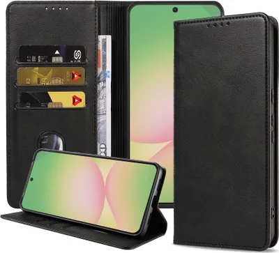 Produktbild von Smartphonica Handytasche Geeignet für Samsung Galaxy A56 Kunstleder mit Magnetverschluss und Kartenhaltern Bookcase mit Klappe - Schwarz
