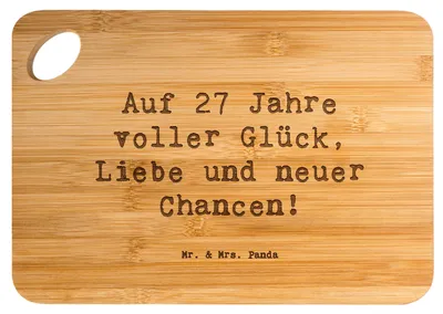 Produktbild von Mr. & Mrs. Panda Schneidebrett Spruch 27. Geburtstag - Transparent - Geschenk, Inspiration, Brett, Happy Birthday, Frühstücksbrettchen, 27 Jahre, Geburtstagskarte