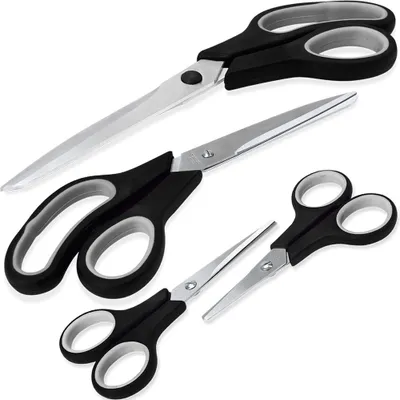 Produktbild von DEUBA® Scheren Set Edelstahl 4 teilig Soft-Grip 25cm Haushaltsschere 21cm Stoffschere 14cm Bastelschere 12cm Küchenschere Ostern Basteln Geschenke