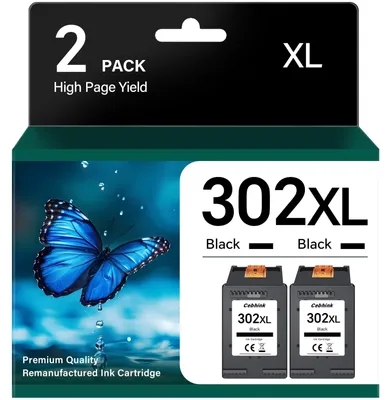 Immagine prodotto di Cartucce d'inchiostro ad alta resa - Compatibili con HP 302 - Set da 2 - Nero - Cartucce XL - Alta resa di pagine - Cartucce d'inchiostro