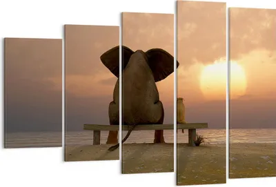 Produktbild von Bild auf Leinwand - Leinwandbild - Elefant Ufer Meer - 150x100cm - Wand Bild - Wanddeko - Leinwanddruck - Bilder - Kunstdruck - Wanddekoration - Leinwand bilder - Wandkunst - EG150x100-3555