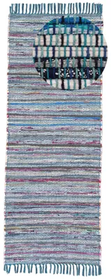 Image de carpetfine Tapis tissé à plat Kilim Chindi Bleu 80x150 cm | Tapis moderne pour le salon et la chambre à coucher