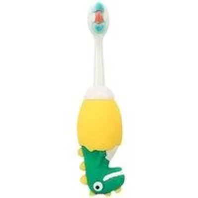 Immagine prodotto di Spazzolino da denti in silicone per bambini con motivi dei cartoni animati e una sottile stampa di un dinosauro, per neonati, bambine e bambini, giallo