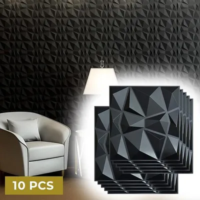 Wandtattoo, Wandsticker aus PVC, schwarze 3D Wandpaneele selbstklebend