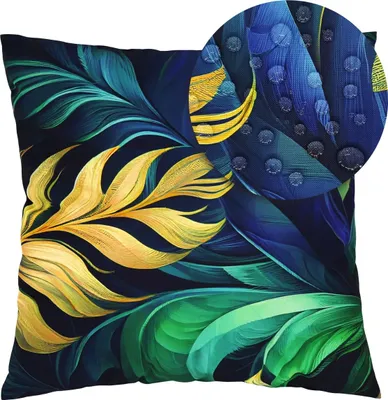 Produktbild von Domarex Gartenkissen Wasserdicht Botanic 45x45 cm – Terrassenkissen – Balkonkissen – Oxford-Gewebe UV-beständig – Füllung aus Silikonkugeln - Blue Gold