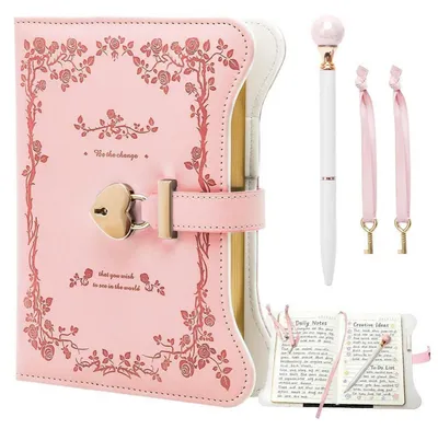 Immagine prodotto di Diario con serratura per ragazze, quaderno segreto con chiavi, rosa, 360 pagine