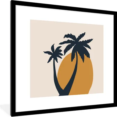 Produktbild von MuchoWow® Gerahmtes Poster Palme - Pastell - Sonne - Orange 40x40 cm - Poster mit Schwarzem Bilderrahmen Wandposter Rahmen Foto Bilder - Poster - Plakat im Rahmen