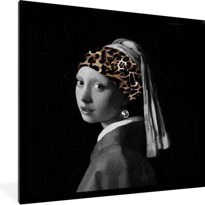 Produktbild von MuchoWow® Gerahmtes Poster Das Mädchen mit dem Perlenohrring - Alter Meister - Pantherdruck 40x40 cm - Poster mit Schwarzem Bilderrahmen Wandposter Rahmen Foto Bilder - Mit Rahmen - Wanddekoration Schlafzimmer