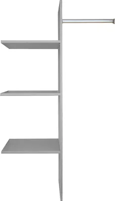 A simple, clean product shot of a closet shelving unit with a hanging rod.