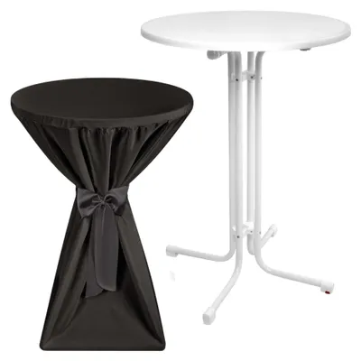 Image de Table haute d'extérieur Beautissu Sylt, pliable, Ø 80 cm, noire, avec housse