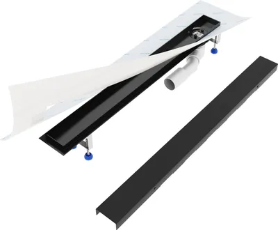 Produktbild von Aquabad SDS Schwarzmatte Duschrinne 80cm mit Blende: Bord, Ablauf Waagerecht Seitlich