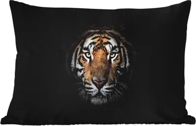 Produktbild von MuchoWow® Outdoor Kissen - Tiger - Wildtiere - Porträt - Schwarz - Tiere - 50x30 cm - Wetterfest - Lounge Kissen - Sofa kissen - Wohnzimmer Dekoration