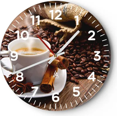 Produktbild von Wanduhr - Rund - Glasuhr - Kaffee schwarz Frühstück Schokolade - 40x40cm - Schleichendes Uhrwerk - Lautlos - zum Aufhängen bereit - Dekoration Modern - Wanddekoration aus Glas - C4AR40x40-2152
