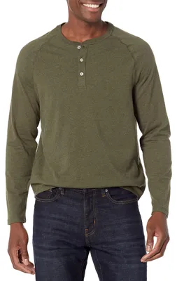 Productafbeelding van A. Essentials heren langarmhenley shirt, 100% katoen, olijfgroen gemêleerd, maat XL-X