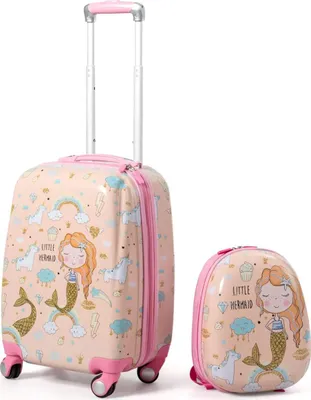 Produktbild von GOPLUS 2 TLG. Kinder Reisekoffer Set, Kinderkoffer mit Rucksack, Reisekoffer mit Rollen & Teleskopgriff, Hartschalenkoffer Farbwahl (12"+18", Nixen)