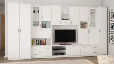Produktbild von Meblast | Cyklon Wohnwand; Weiß - Premium Beschläge | Möbel, Modern, Premium TV-Möbel, Große Anbauwand, Schrankwand, Wohnzimmer-Set, Sonoma Eiche