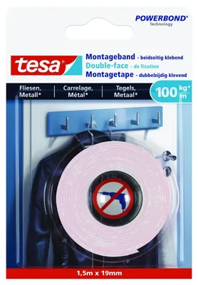 Produktbild von TESA 77746-00000, Montageband, Weiß, 0,19 m, Drinnen, Keramiken, Holz, 1 kg/cm