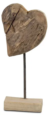 Produktbild von Formano Deko Herz Holz auf Fuß Teakholz Herz 30cm massives  Objekt auf Sockel