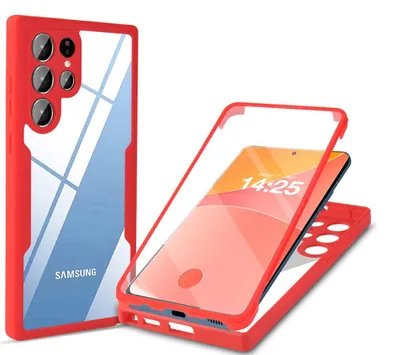 Produktbild von 360 Grad Rundum Schutz Handyhülle für Samsung Galaxy S22 Ultra Full Cover Vollschutz Case Farbe: Rot