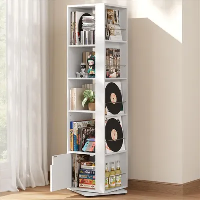 Produktbild von Yaheetech 360° drehbares Bücherregal, mit 5 Ebenen und 20 Fächern, Standregal 42×42×169 cm, Drehregal Dekoregal mit verstellbaren Einlegeböden, Weiß