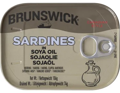 Produktbild von Brunswick Sardinen in Sojaöl, 106 g – Zarte Sardinenfilets, proteinreich