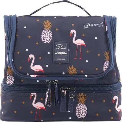 Productafbeelding van Famanu make-uptas met meerdere vakken - Flamingo-motief