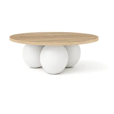 Zdjęcie produktu dla DEKORI_INTERIORS, okrągły stolik kawowy BELLY 60 cm w nowoczesnym stylu (dąb Sonoma/biały)