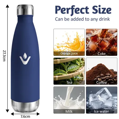 Produktbild von Trinkflasche Kinder 500ml Edelstahl Auslaufsicher Dunkelblau Thermosflasche