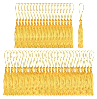 50 Quasten-Anhänger, gold, 13,5 cm, Polyester, DIY-Deko