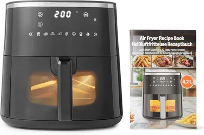 Imagen del producto de Freidora de aire - Freidora de aire caliente de 4,2 litros - Con ventana de visualización - 8 programas - 1500 W - Negra