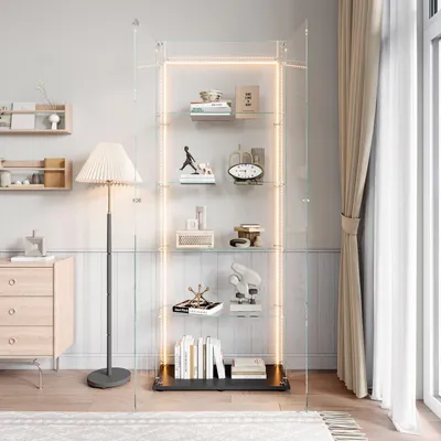 Immagine prodotto di INONEFT, Vetrina espositiva in vetro, vetrina per collezionisti, vetrina in vetro a 5 ripiani, con 2 ante e serratura, mobiletto espositivo, colore nero, dimensioni 78,5 x 36,5 x 183 cm