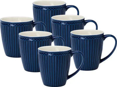 Produktbild von Greengate Alice Becher mit Henkel dark blue 0,4 l Set6