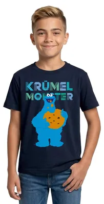Produktbild von Spreadshirt Sesamstraße Krümelmonster Riesencookie Teenager T-Shirt, 152/164 (12-14 Jahre), Navy