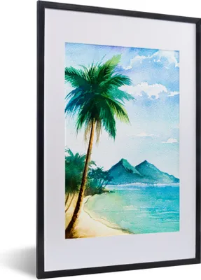 Produktbild von MuchoWow® MuchoWow® Gerahmtes Poster Strand - Palme - Berg 40x60 cm - Poster mit zchwarzem Bilderrahmen - Poster in Rahmen