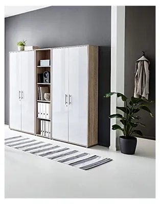 Produktbild von abschliessbare Regalwand Aktenschrank Büroschrank Schrankwand Büromöbel Office Edition in Eiche Sonoma/weiß (Set 10)