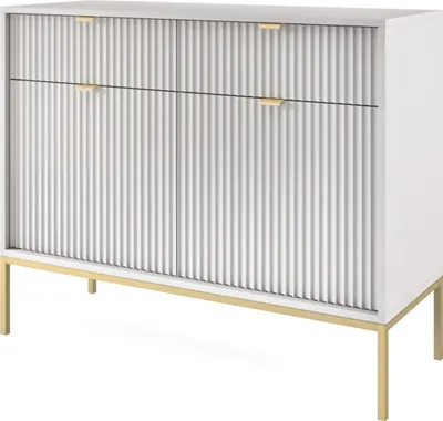 Produktbild von Selsey Vellore Sideboard Kommode 2-türig mit 2 Schubladen, Grau mit geriffelten Fronten und goldenen Metallbeinen, 104 cm