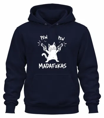 Productafbeelding van Pew Pew Madafakas Kattenpistool Wapenslogan Sarcasme Hoodie, Marineblauw, XL