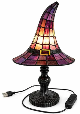Produktbild von Gothic Tischlampe Hexenhut, dekoratives Nachtlicht aus Resin mit USB Stromversorgung, Witchcore Deko für Schlafzimmer, Bücherregal und Wohnzimmer