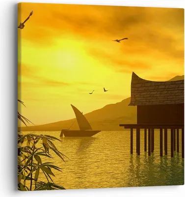 Produktbild von Bild auf Leinwand - Leinwandbild - Asien Berg Meer Felsen - 40x40cm - Wand Bild - Wanddeko - Leinwanddruck - Bilder - Kunstdruck - Wanddekoration - Leinwand bilder - Wandkunst - AC40x40-0363