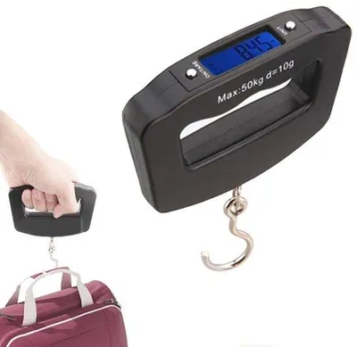 Obrázek produktu pro Přenosná mini váha na zavazadla – Digitální elektronická váha s nosností až 50 kg, funkcí odečítání tarování a podsvíceným LCD displejem