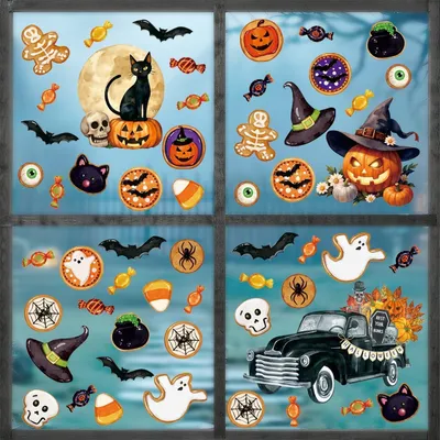 Productafbeelding van Halloween raamstickers: spookjes en pompoenen, 98 x 30 cm, set van 1