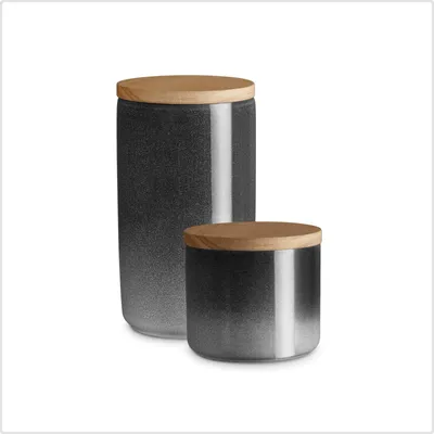 Produktbild von SPRINGLANE Keramik Vorratsdosen 2-tlg. Set mit Holzdeckel Grau, Kautschukholz-Deckel, Aufbewahrungsdosen, Frischhaltedosen - Misty Cliff