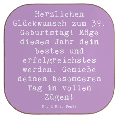 Produktbild von Mr. & Mrs. Panda Tischschoner Spruch 39. Geburtstag - Lavendeltraum - Geschenk, Tassenuntersetzer, Geburtstagsgeschenk, Coaster, Untersetzer Gläser, Meilenstein, Familie