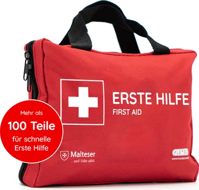 Produktbild von FLEXEO Erste-Hilfe-Tasche rot 103-teilig, Notfallset für Unterwegs, 1 Stück
